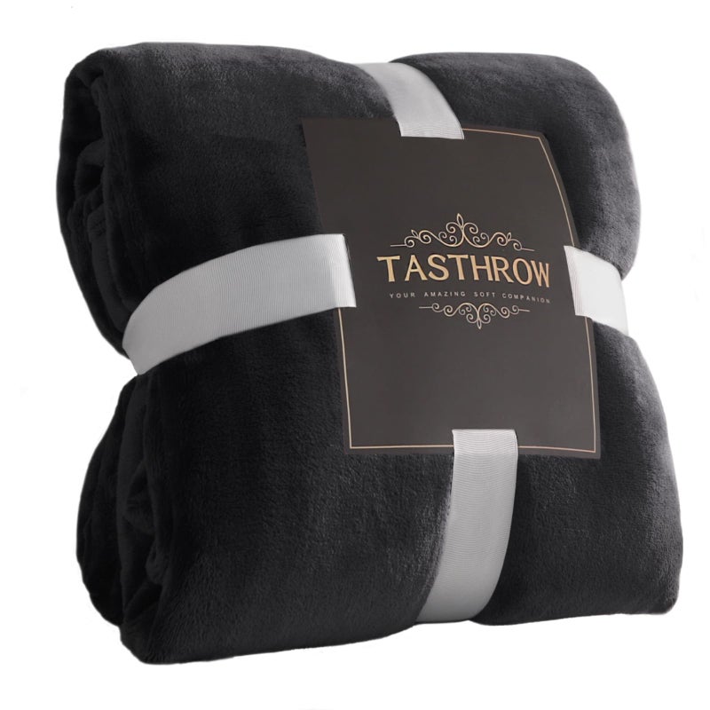 TASTHROW Large Flannel Fleece Throw Blanket, 50Ã—70 Inch - Cozy Lightweight Thick Blanket - All Seasons Suitable for Women, Men and Kids (Black) - Image 1